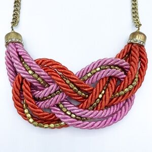 Braided knot statement necklace with rope and beads